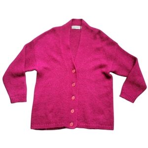 Northern Isles II Dark Pink Button Front Cardigan Sweater Acrylic Mohair 3X